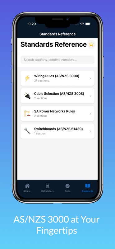 Standards reference with AS/NZS 3000 and 3008